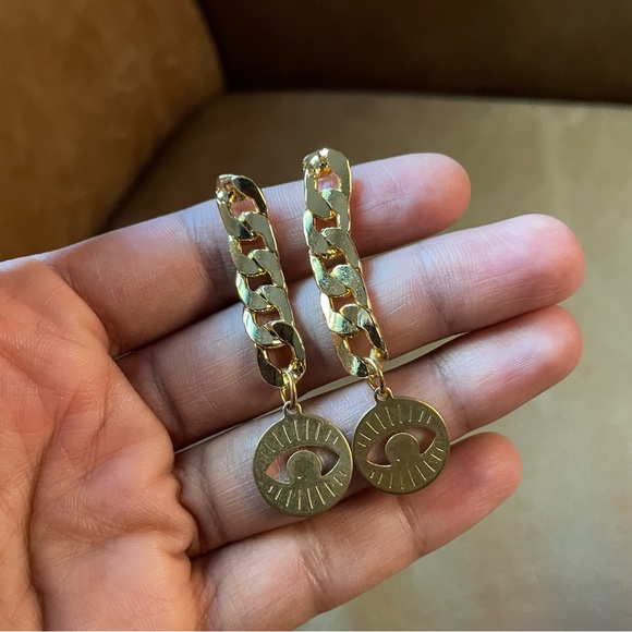 24k Gold plated curb chain w evil eye 🧿 charm pendants - Picture 3 of 4